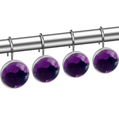 Shower Curtain Hooks, Rust Proof Shower Curtain Rings for Bathroom, Decorative Shower Curtain Hooks Hangers for Shower Curtain Rod, Abstract Purple Flower Cartoon Floral