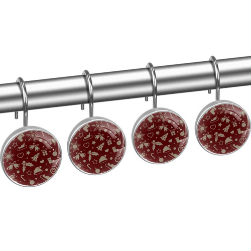 Shower Curtain Hooks, Rust Proof Shower Curtain Rings for Bathroom, Decorative Shower Curtain Hooks Hangers for Shower Curtain Rod, Christmas Red Pattern Vintage Snowflakes Shower Curtain Hooks, Rust Proof Shower Curtain Rings for Bathroom, Decorative Shower Curtain Hooks Hangers for Shower Curtain Rod, Christmas Red Pattern Vintage Snowflakes