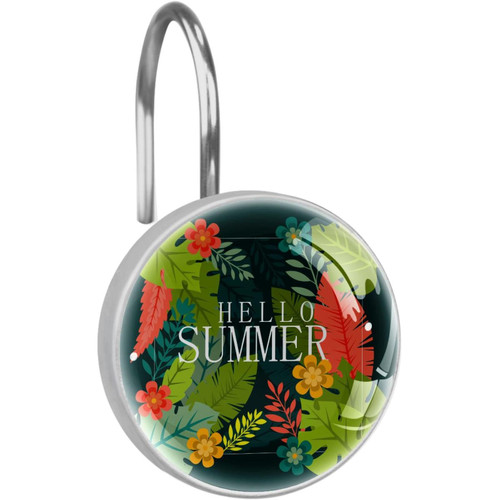 Shower Curtain Hooks, Rust Proof Shower Curtain Rings for Bathroom, Decorative Shower Curtain Hooks Hangers for Shower Curtain Rod, Hello Summer Tropical Leaves Hawaiian Flowers