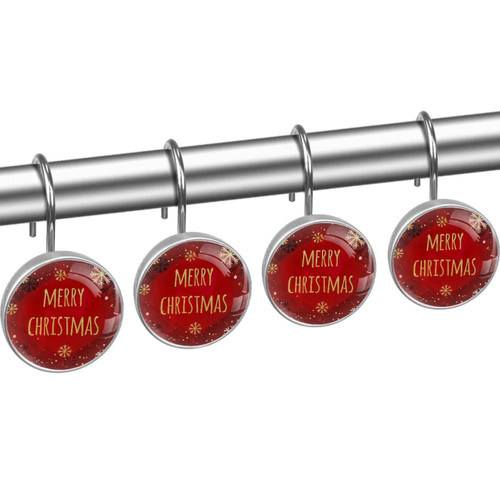 Shower Curtain Hooks, Rust Proof Shower Curtain Rings for Bathroom, Decorative Shower Curtain Hooks Hangers for Shower Curtain Rod, Merry Christmas Golden Snowflakes Red Vintage Shower Curtain Hooks, Rust Proof Shower Curtain Rings for Bathroom, Decorative Shower Curtain Hooks Hangers for Shower Curtain Rod, Merry Christmas Golden Snowflakes Red Vintage