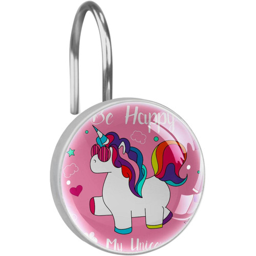 Shower Curtain Hooks, Rust Proof Shower Curtain Rings for Bathroom, Decorative Shower Curtain Hooks Hangers for Shower Curtain Rod, Unicorn Cartoon Pink Lovely