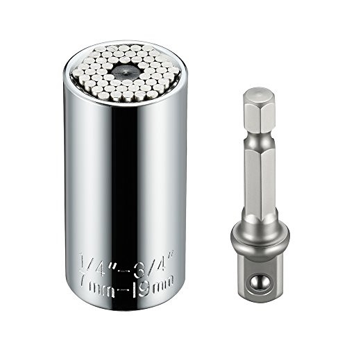 Jelbo Universal Socket Wrench Sets, 7-19mm(1/4''-3/4'') Universal Metric Wrench Power Drill Ratchet Adapter Tool Set with Socket Adapter Hex Shank Drill Bits, Multi-Function Repair Tools