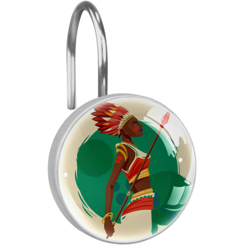 Shower Curtain Hooks, Shower Curtain Rings, Rust Proof Stainless Steel Shower Hooks for Curtain Bathroom Shower Rods, Vintage Art Indian Woman