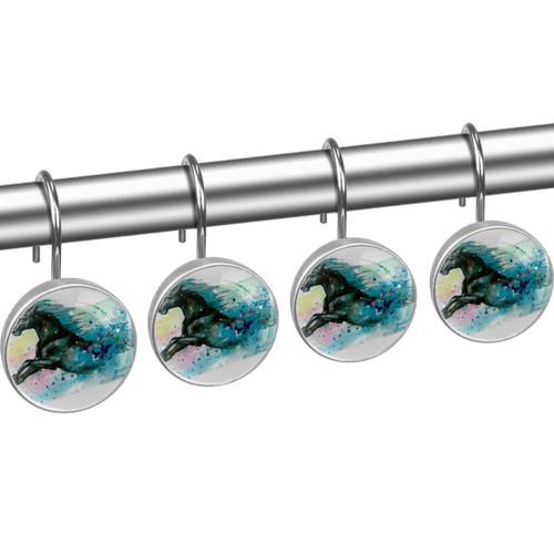 Shower Curtain Hooks, Rust Proof Shower Curtain Rings for Bathroom, Decorative Shower Curtain Hooks Hangers for Shower Curtain Rod, Watercolor Animal Horse