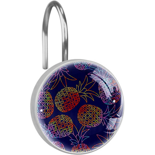 Shower Curtain Hooks, Rust Proof Shower Curtain Rings for Bathroom, Decorative Shower Curtain Hooks Hangers for Shower Curtain Rod, Psyche Pineapple Rainbow Tropical Fruit