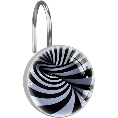 Shower Curtain Hooks, Rust Proof Shower Curtain Rings for Bathroom, Decorative Shower Curtain Hooks Hangers for Shower Curtain Rod, Swirl Black White 3D Abstract Art