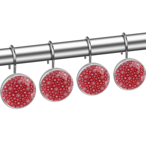 Shower Curtain Hooks, Rust Proof Shower Curtain Rings for Bathroom, Decorative Shower Curtain Hooks Hangers for Shower Curtain Rod, Red White Snowflake Vintage Christmas Shower Curtain Hooks, Rust Proof Shower Curtain Rings for Bathroom, Decorative Shower Curtain Hooks Hangers for Shower Curtain Rod, Red White Snowflake Vintage Christmas