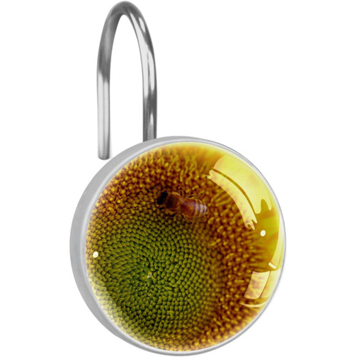 Shower Curtain Hooks, Rust Proof Shower Curtain Rings for Bathroom, Decorative Shower Curtain Hooks Hangers for Shower Curtain Rod, Bee Sunflower Summer