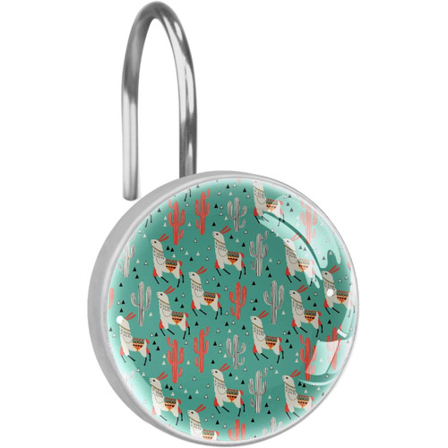 Shower Curtain Hooks, Rust Proof Shower Curtain Rings for Bathroom, Decorative Shower Curtain Hooks Hangers for Shower Curtain Rod, Cartoon Llama Cactus