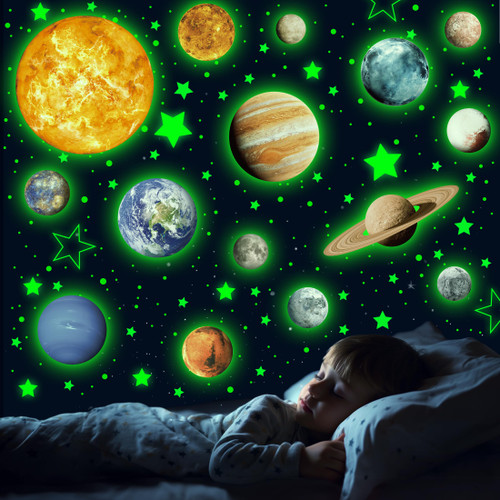 Solar System Wall Decals Glow in The Dark Stars 780 PCS, Glowing Planets for Ceiling Decoration, Nursery Wall Stickers for Bedroom, Children Room Decor (Green)