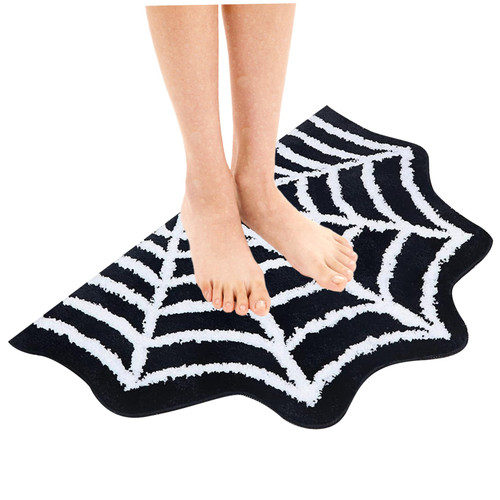 Halloween Bath Mat 31.5x19.69 Inch Spider Web Rug Spider Web Bath Mat Non-Slip Gothic Rug Half Round Shaped Area Rugs Halloween Home Decor for Front Door, Kitchen, Bedroom