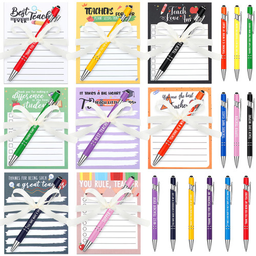 Seajan 24 Sets Teacher Notepad with Pen Include 24 Teacher Lined Notepads 24 Teacher Appreciation Pens with Ribbon Teacher Appreciation Gifts Teacher Sticky Notes for Teacher's Day Birthday Holiday