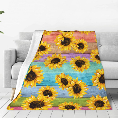 BLUBLU Flannel Fleece Bed Blanket Throw Blanket Lightweight Cozy Plush Blanket for Bedroom Living Room Sofa Couch Sunflower 50"X40"