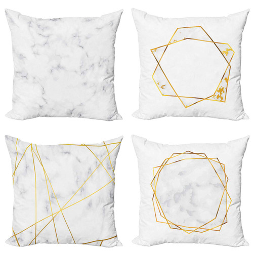Ambesonne Marble Throw Pillow Cushion Case Pack of 4, Modern Design Illustration of Geometric Golden Yellow Tone Lines Shapes, Modern Accent Double-Sided Digital Printing, 16", Grey Mustard