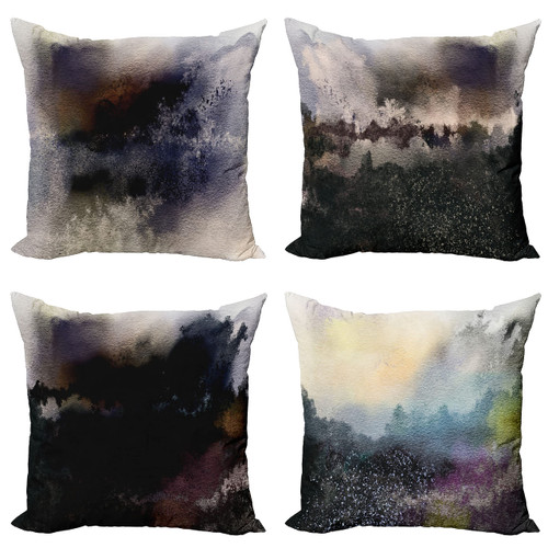 Ambesonne Watercolor Throw Pillow Cushion Case Pack of 4, Modern Quirky Abstract Landscape Inspired Painting with Dark Tone Details, Modern Accent Double-Sided Digital Printing, 18", Dark Grey Beige