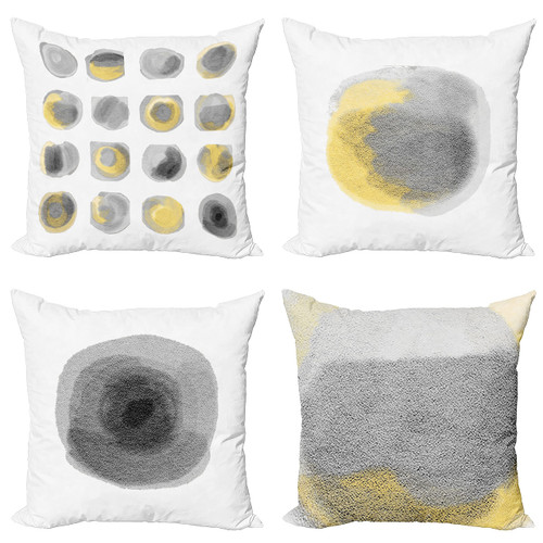 Ambesonne Pastel Throw Pillow Cushion Case Pack of 4, Abstract Watercolor Soft Nude Tones Rounds Circles Effect Pattern, Modern Accent Double-Sided Digital Printing, 16", Grey Pale Yellow and White