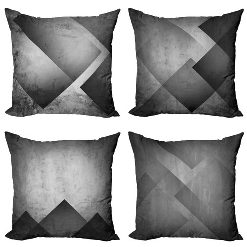 Ambesonne Geometric Throw Pillow Cushion Case Pack of 4, Grunge Effect Abstract Modern Design Monochromatic Design Polygons Print, Modern Accent Double-Sided Digital Printing, 16", Grey and Dimgray