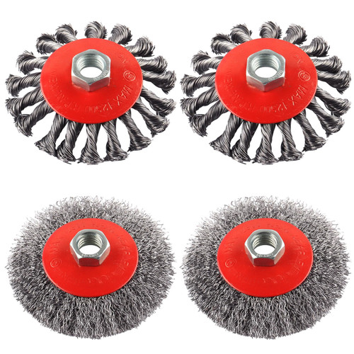 4PCS Wire Brush for Grinder, 4" Twisted Knotted Wire Wheel for Angle Grinder with 5/8 Inch-11 Threaded Arbor, WENHUALI 0.02" Carbon Steel Wire Cup Brush for Deep Sanding, Heavy Duty. 4PCS Wire Brush for Grinder, 4" Twisted Knotted Wire Wheel for Angle Grinder with 5/8 Inch-11 Threaded Arbor, WENHUALI 0.02" Carbon Steel Wire Cup Brush for Deep Sanding, Heavy Duty.