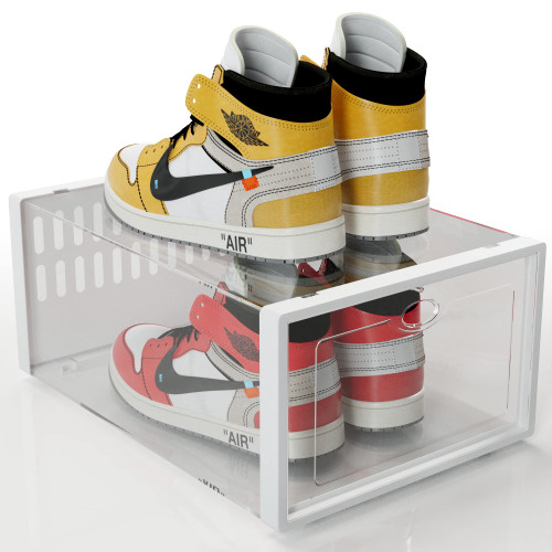 Durable Shoe Boxes Clear Plastic Stackable, Sturdy Hard Plastic Shoe Storage Boxes, Pure Clear Shoe Boxes Stackable, Space Saving Shoe Box Sneaker Storage Shoe Containers Medium Size Shoe Case 12PACK (Clear-1Pack)