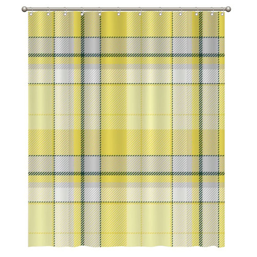 Alioyoit Bathroom Shower Curtain with Hooks Buffalo Plaid Yellow and Grey Polyester Fabric Bath Curtain for Shower Room Bathhouse Shower Curtain for Bathroom Dormitory Hotel Bathtub Decoration