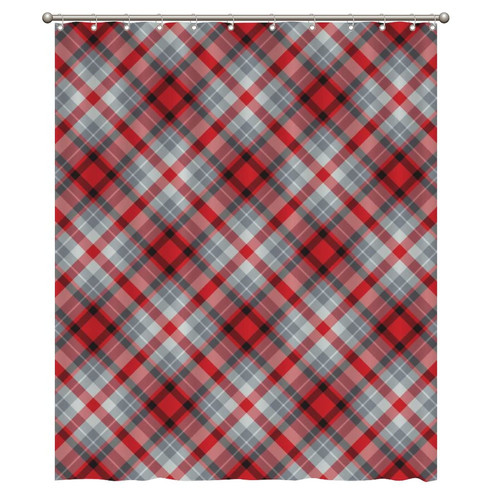 Alioyoit Bathroom Shower Curtain with Hooks Buffalo Plaid Red and Grey Polyester Fabric Bath Curtain for Shower Room Bathhouse Shower Curtain for Bathroom Dormitory Hotel Bathtub Decoration