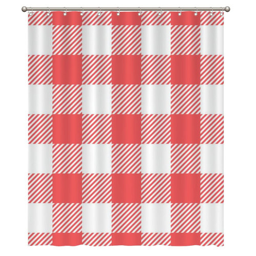 Alioyoit Bathroom Shower Curtain with Hooks Buffalo Plaid Red Polyester Fabric Bath Curtain for Shower Room Bathhouse Shower Curtain for Bathroom Dormitory Hotel Bathtub Decoration