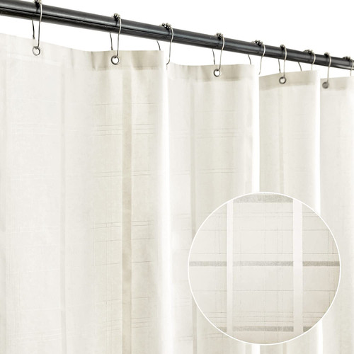 SpaceDresser Jacquard Fabric Shower Curtain,Shower Curtain Liner,Hotel Quality Plaid Weave Bathroom Curtain with Grommets,72 x 72 Inches Long Ivory