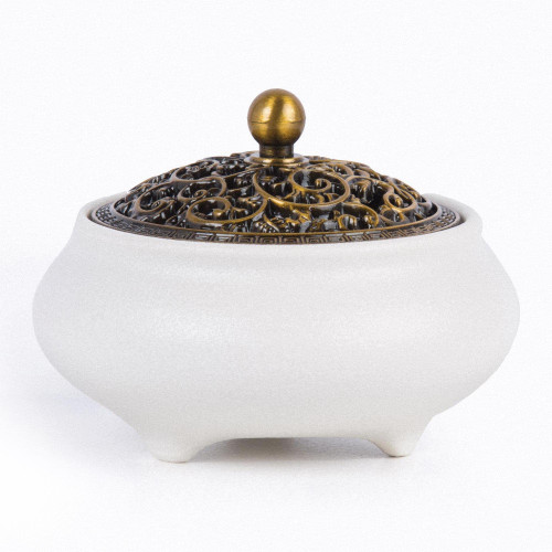 SIKZU Coil Incense Burner. Ceramic Incense Cone Bowl with Metal lid + Calabash Incense Rack + Fireproof Cotton.Use for Stick/Coil Incense/Sage Cones/Frankincens.(White) SIKZU Coil Incense Burner. Ceramic Incense Cone Bowl with Metal lid + Calabash Incense Rack + Fireproof Cotton.Use for Stick/Coil Incense/Sage Cones/Frankincens.(White)