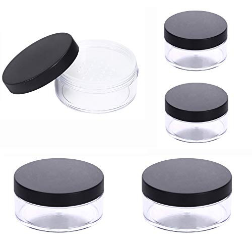 5pcs Empty Powder Makeup Containers, Granmp 50G 30G Plastic Makeup Travel Containers Empty Cosmetic Jars Powder Puff Case Face Powder Blusher Makeup Containers with Sifter Lids