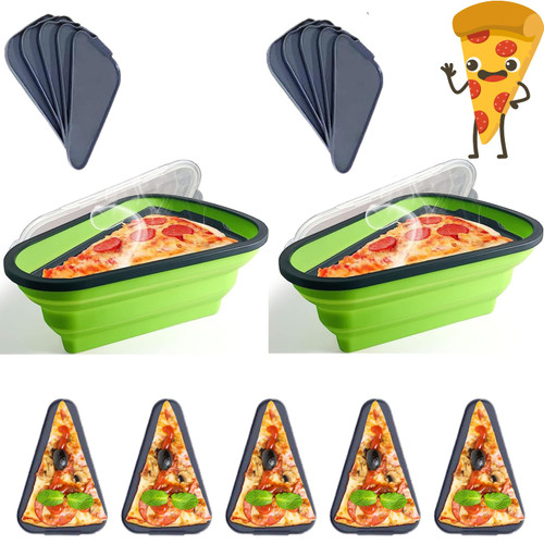 SJ Cheema Pizza Storage Container, The Ultimate Pizza Keeper - Collapsible, Expandable & Reusable Pizza Slice Containers with 5 Reheatable Serving Trays, Microwave & Diswasher Safe (2 Pack Green)