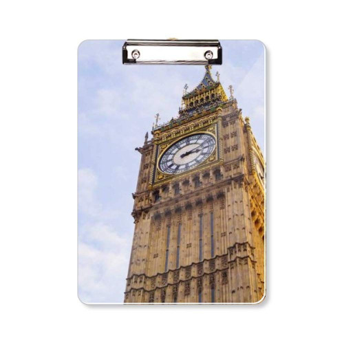 Big Ben Blue Sky White Clouds Clipboard Folder Writing Pad Backing Plate A4