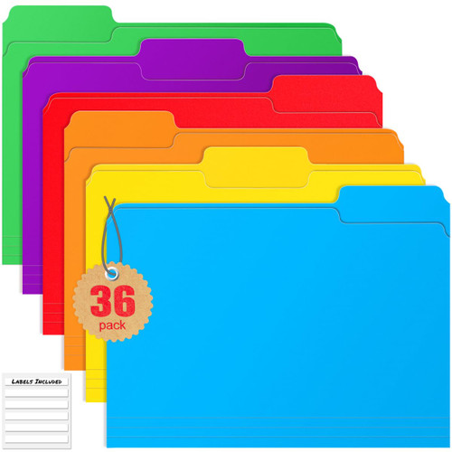 Jyusmile 36 Packs Plastic File Folders - Colored File Folders Letter Size, 1/3 Cut Tab File Folders for Documents & Filing Cabinet, Filing Folders with Sticky Labels, Office Folders for Organization