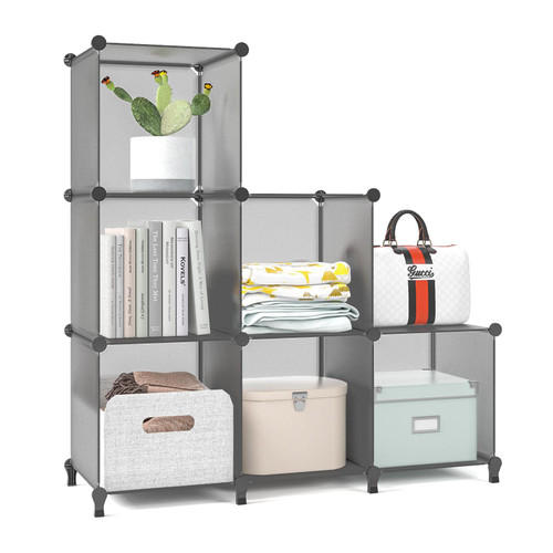 Wolizom Cube Storage Organizer, 6-Cube Closet Organizer Storage Shelf Bookcase Bookshelf, Closet Cabinet, Portable DIY Plastic Storage Shelving Yarn Storage for Bedroom, Office, Living Room, Grey