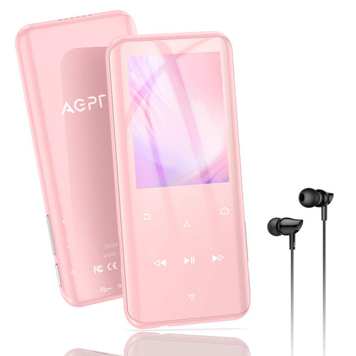 32GB MP3 Player with Bluetooth 5.0, AGPTEK A17X 2.4" Curved Screen Music Player with Speaker Lossless Sound with FM Radio, Voice Recorder, Supports up to 128GB Pink