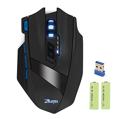 KINGTOP Wireless Gaming Mouse Rechargeable 2.4G Professional Computer Optical Game Mice with Adjustable 2500DPI for Gamer PC Laptop Desktop Notebook