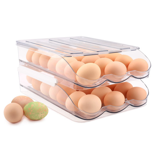 Stackable Rolling Egg Container for Refrigerator 36 Count,Large Capacity Egg Holder for Refrigerator Plastic, Fridge Egg Organizer for Refrigerator Egg Storage