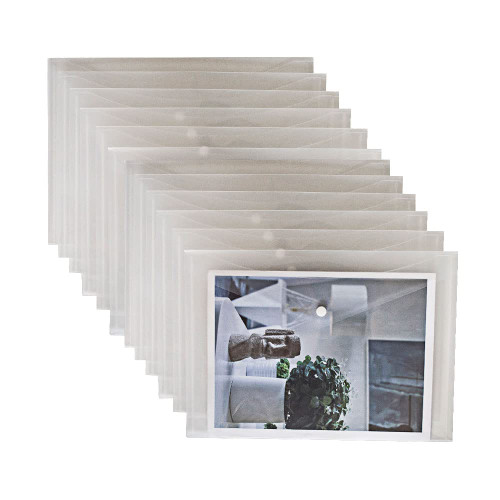 Seashell 12 Pack Plastic Envelope Clear Poly File Pockets Folder, A4 Letter Size Transparent Document Organizer with Snap Button Closure
