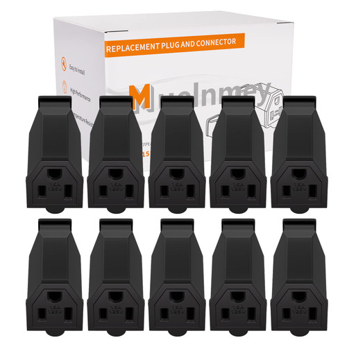 Muelnmey 10PCS Extension Cord Ends Electrical Replacement Connector NEMA 5-15R 15A 125V Black Shell 2Pole 3Wire Grounding Female Electric Replacement