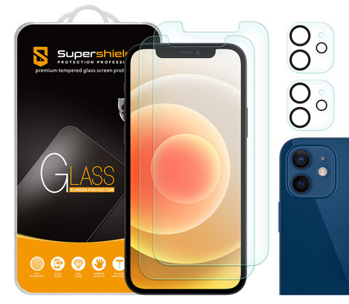 Supershieldz (2 Pack) Designed for Apple iPhone 12 (6.1 inch) + Camera Lens Tempered Glass Screen Protector, Anti Scratch, Bubble Free