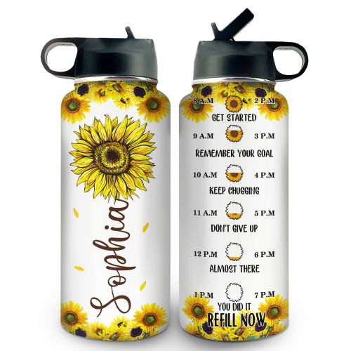 Hyturtle Personalized Gifts For Sunflower Lover - Birthday Christmas - Sunflower Custom Name 12oz 18oz 32oz Stainless Steel Bottle With Straw Lid - Gifts For Her Women Girl Daughter Friend