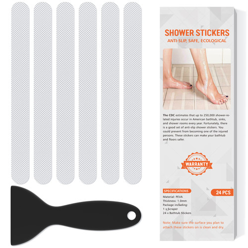 Non Slip Bathtub Stickers, 24 PCS Shower Stickers for Safety Bathroom Tubs, Bathtub Non Slip Stickers and Adhesive Decals Scraper for Bath Tub, Shower Floor, Stairs, Ladders(Clear) Non Slip Bathtub Stickers, 24 PCS Shower Stickers for Safety Bathroom Tubs, Bathtub Non Slip Stickers and Adhesive Decals Scraper for Bath Tub, Shower Floor, Stairs, Ladders(Clear)