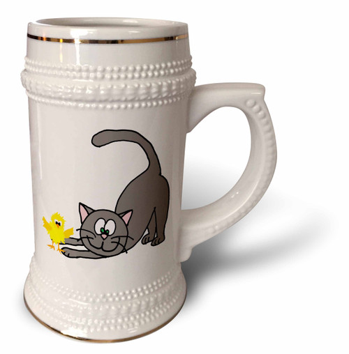 3dRose Cute Funny Blue Grey Playful Kitty Cat With Chicken Chick... - 22oz Stein Mug (stn_353062_1)