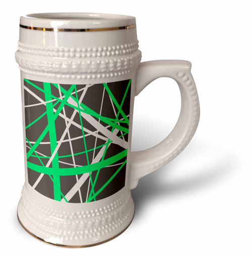 3dRose Lines Of Green and White Geometric Pattern On Grey - 22oz Stein Mug (stn_355499_1)