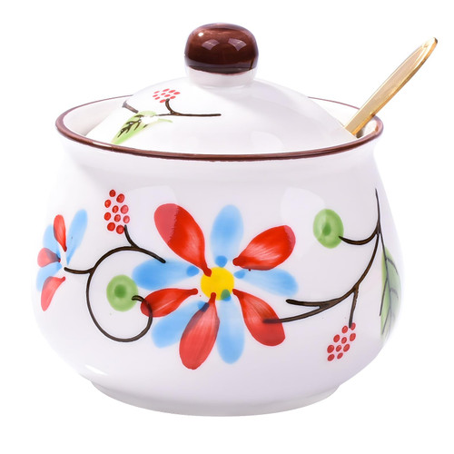 Whitenesser Sugar Bowls with Lid and Spoons, Ceramic Sugar Bowl with Sugar Spoon and Lid for Home and Kitchen (HH)
