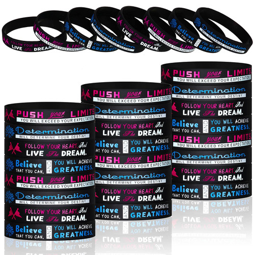 Cheerleading Inspirational Silicone Wristbands Stretch Motivational Bracelets Cheerleading Rubber Bands with Motivational Message for Cheer Squad Party Favors (32 Pieces)