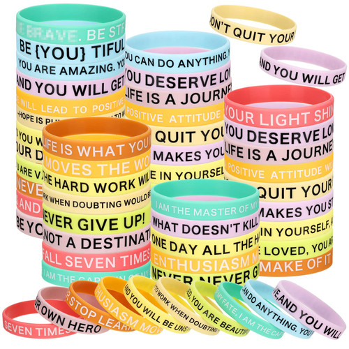 60 Pieces Inspirational Rubber Bracelet Motivational Quote Silicone Bracelets 20 Styles Black Stretch Wristbands for Men Women Teens (Fresh Colors)