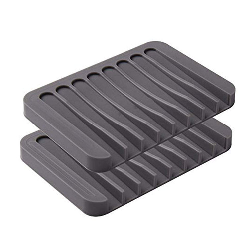 2PCS Soap Dish Holder, Premium Silicone Soap Dishes for Shower Bathroom Kitchen Sinks? Soap Tray Saver Drainer, Self-draining Waterfall, Non-Slip Design, Easy Cleaning (Gray)