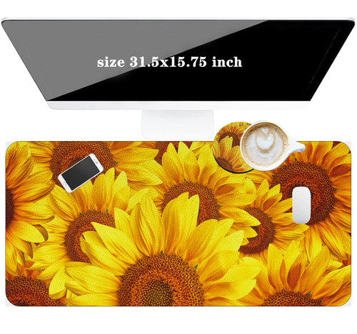Leather Desk Pad Large Mouse Pad for Desk Mat Blotter Sunflower Extended Full Mousepad Gaming XXL Computer Mat 31.5''x15.75'' Waterproof Mat Desktop Protector for Office Home