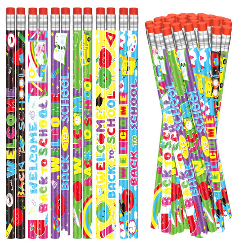 60 Pcs Welcome Back to School Pencils for Students,First Day of School Pencils with Erasers,Cute HB Pencils for Kids School Stationery Pencil,Back to School Supplies for Classroom Reward