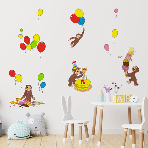 Cartoon Curious Monkey Wall Sticker Decals Peel and Stick Removable Vinyl Kids Room Wall Stickers for Monkey George Baby Room Decor Wall Closet Window Decor